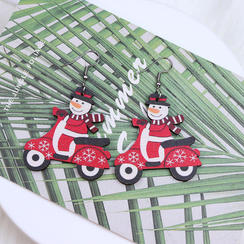 Wholesale Christmas Santa Claus Elk Snowman Wooden Earrings